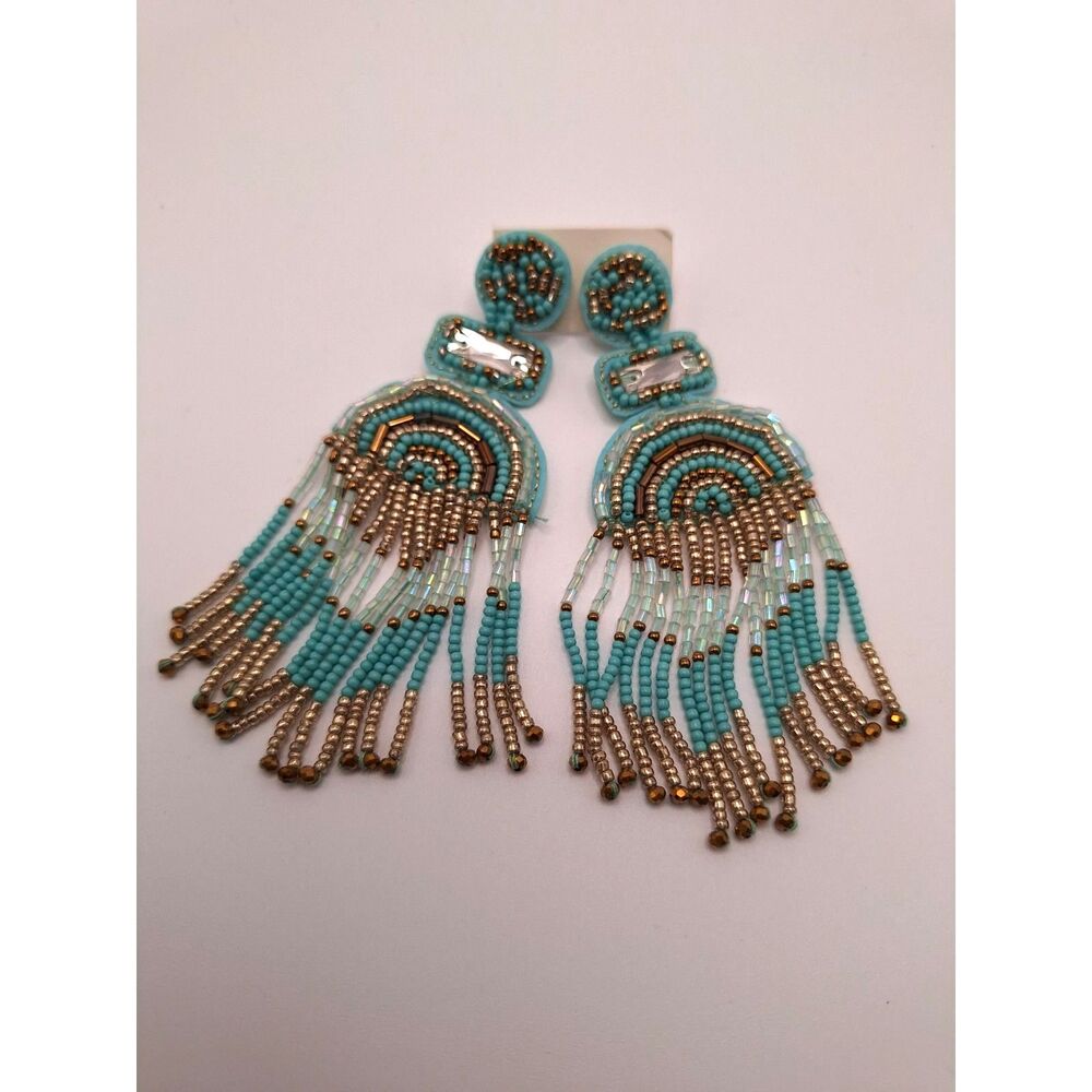Southwestern beaded earrings dangle drop turquoise gold white gold tone post